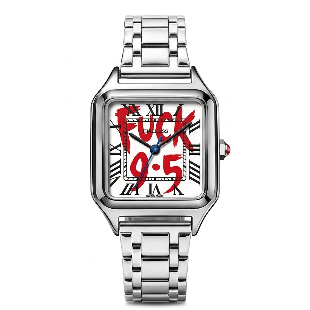 Square Luxury Watch Slogan Text on the Large Dial