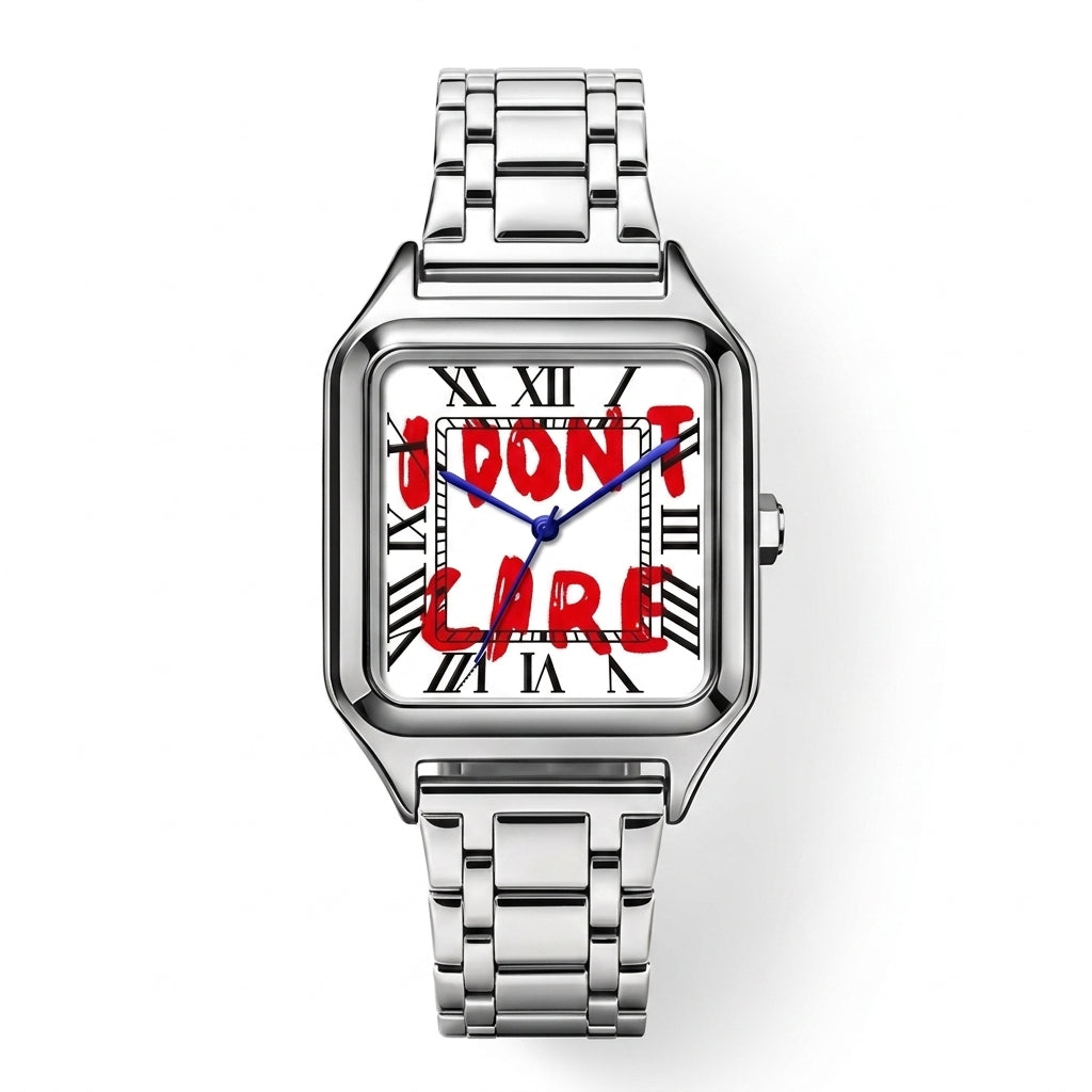 Square Luxury Watch Slogan Text on the Large Dial
