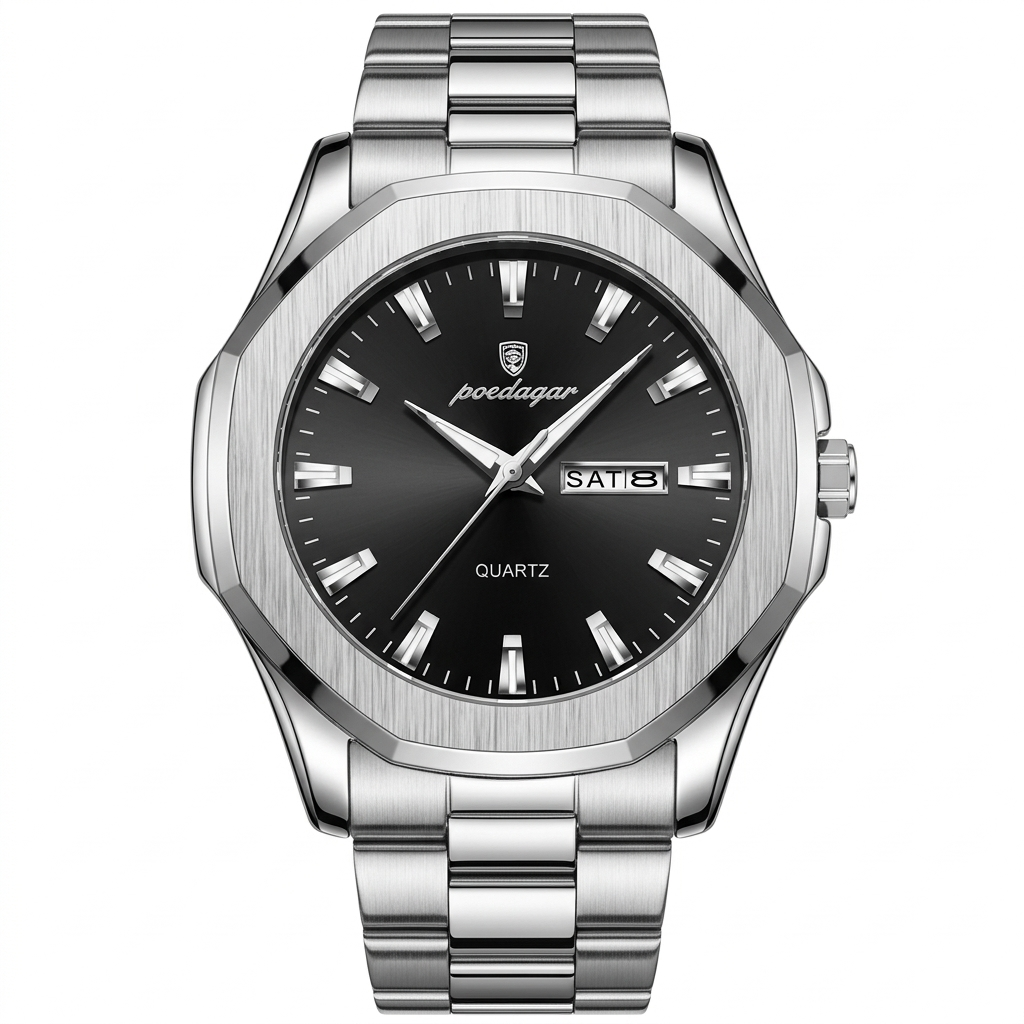 POEDAGAR Wristwatch Waterproof Luminous Week Date