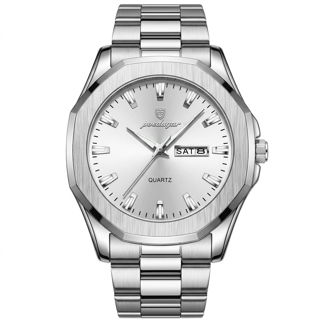 POEDAGAR Wristwatch Waterproof Luminous Week Date
