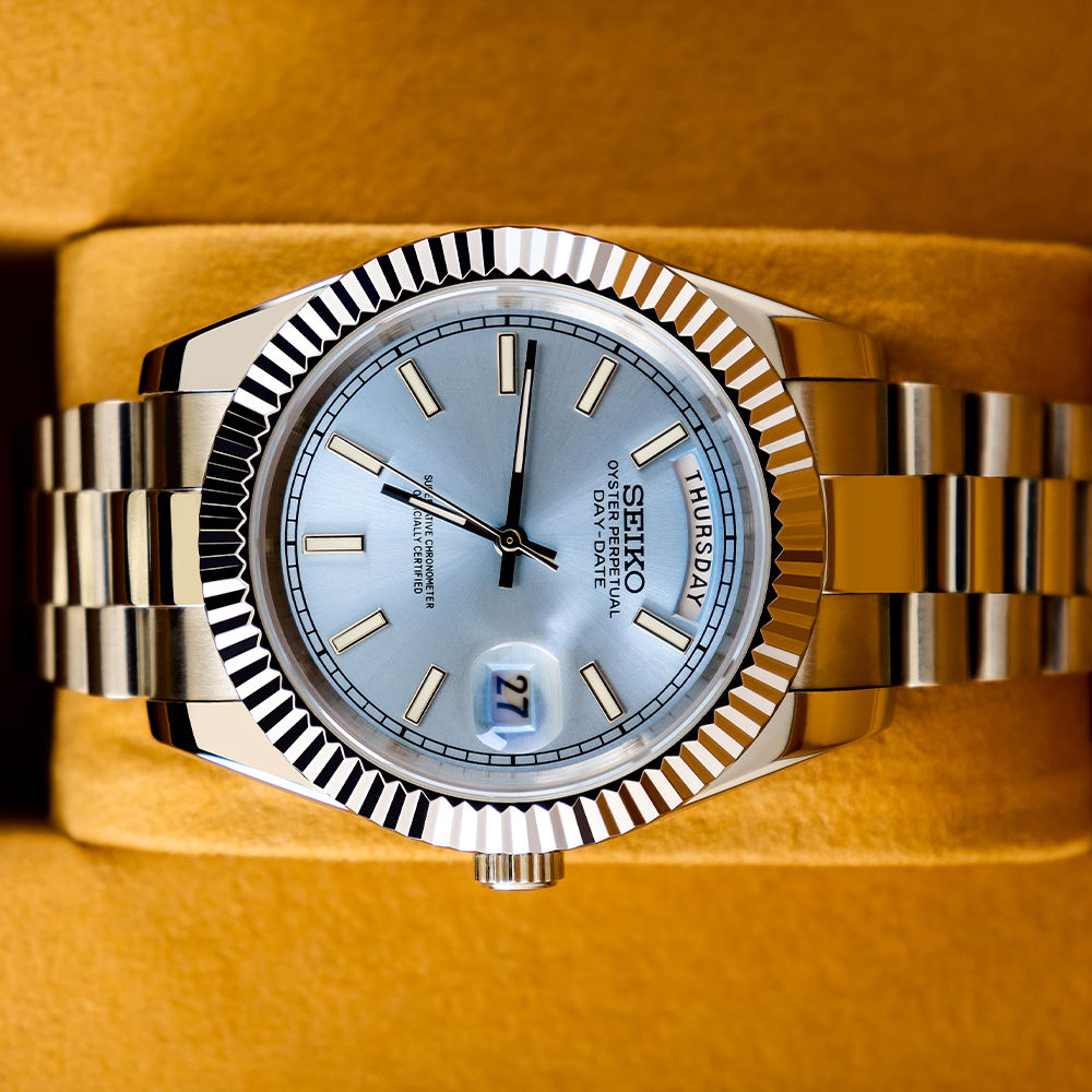 Seiko Day-Date Mod Ice Blue Dial
