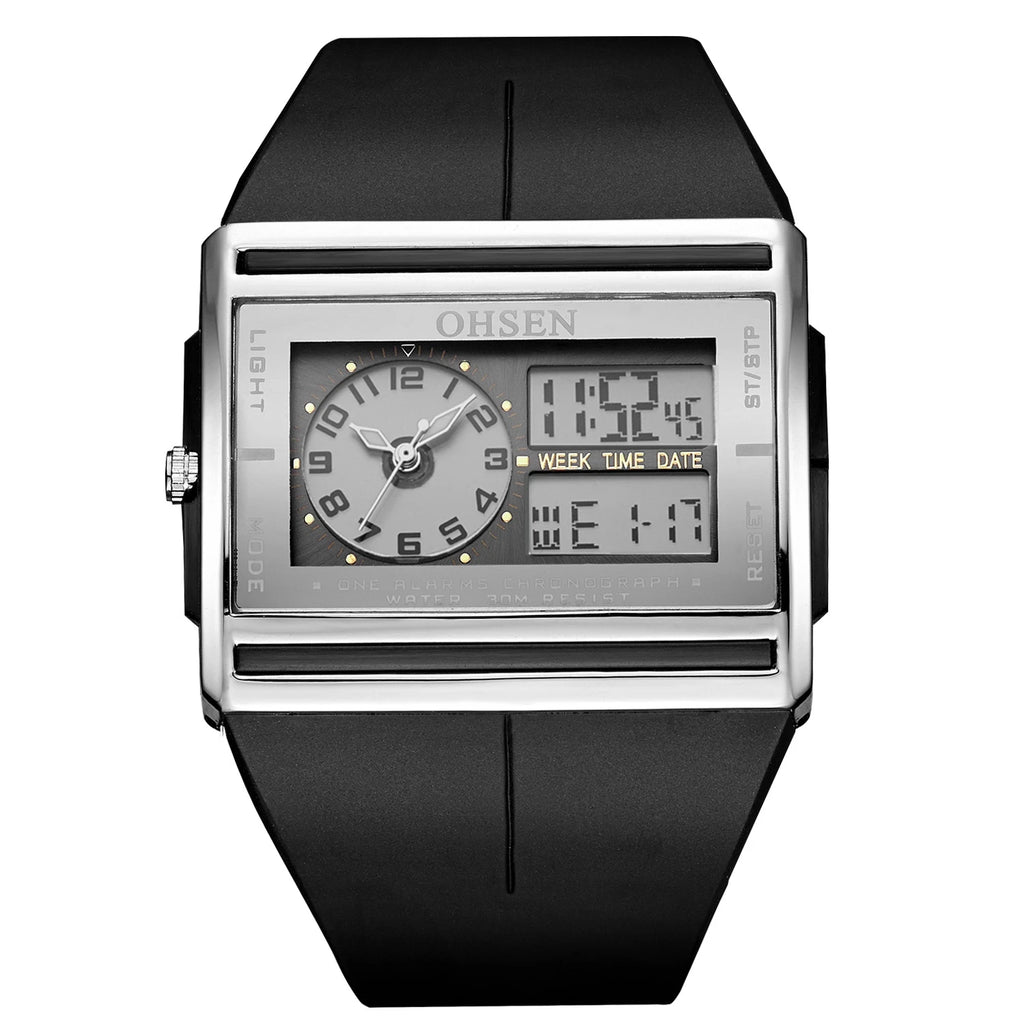 Men Digital Sport Watches Dual Time Black Military Quartz Wristwatch