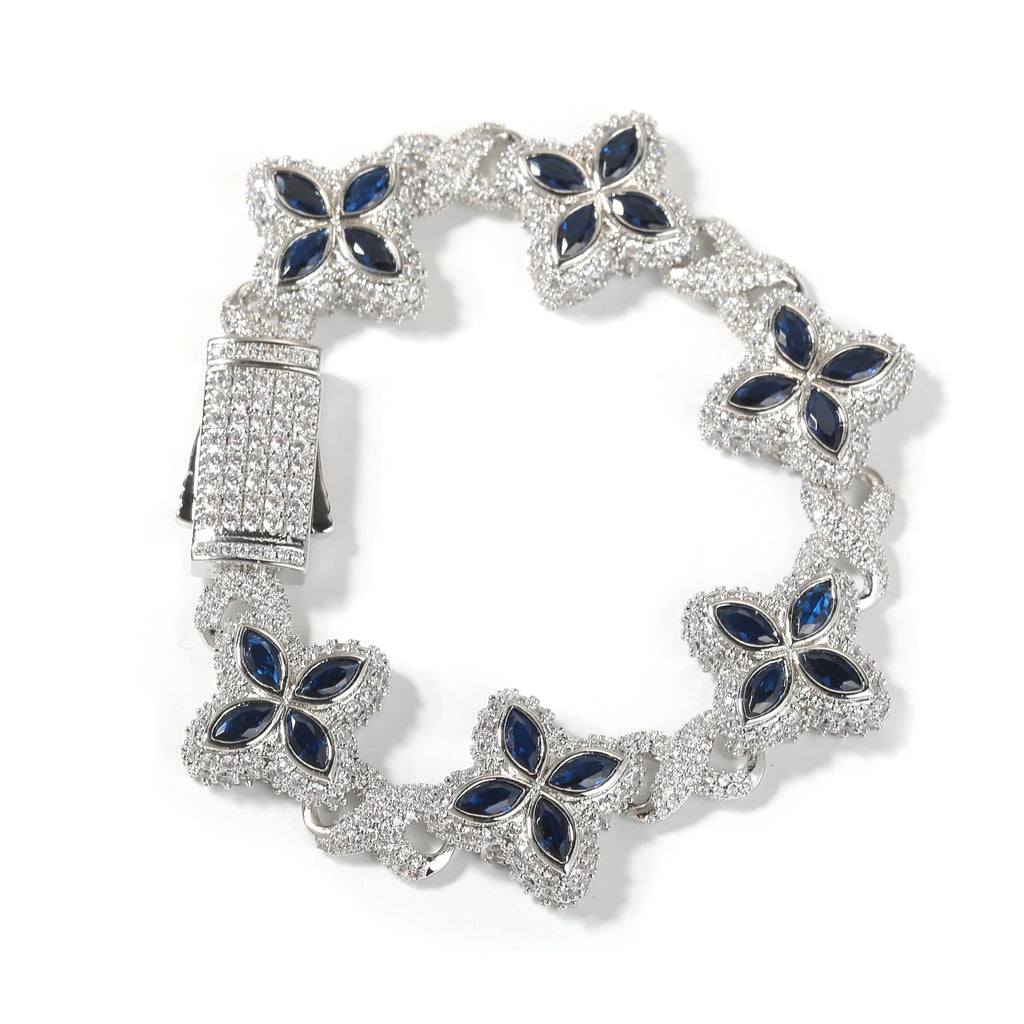UWIN Iced Blue Baguettecz Floral Infinity Bracelets