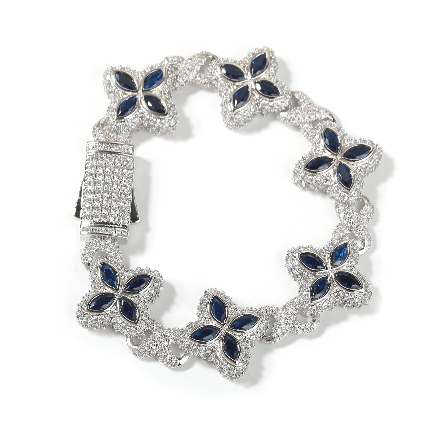 UWIN Iced Blue Baguettecz Floral Infinity Bracelets