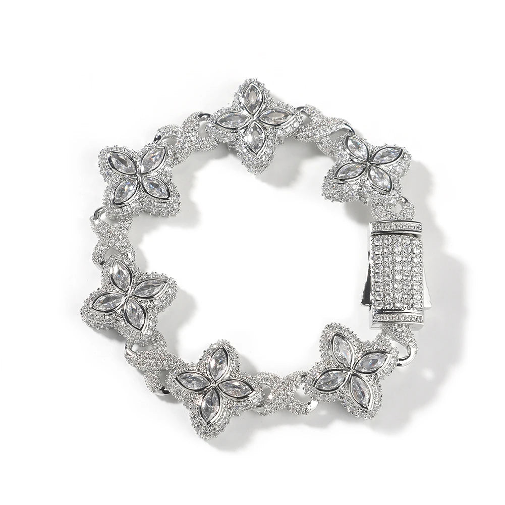 UWIN Iced Blue Baguettecz Floral Infinity Bracelets
