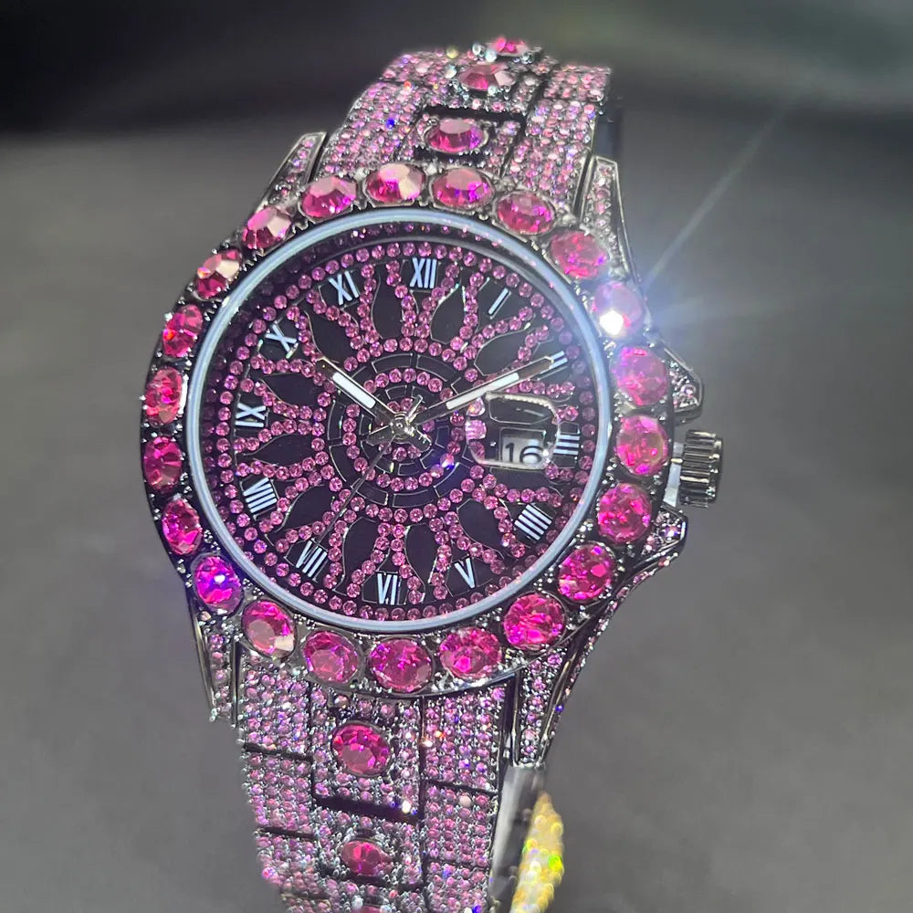 Hot Sell Rose Ice Watch For Men Brand MISSFOX Hip Hop Full Diamond