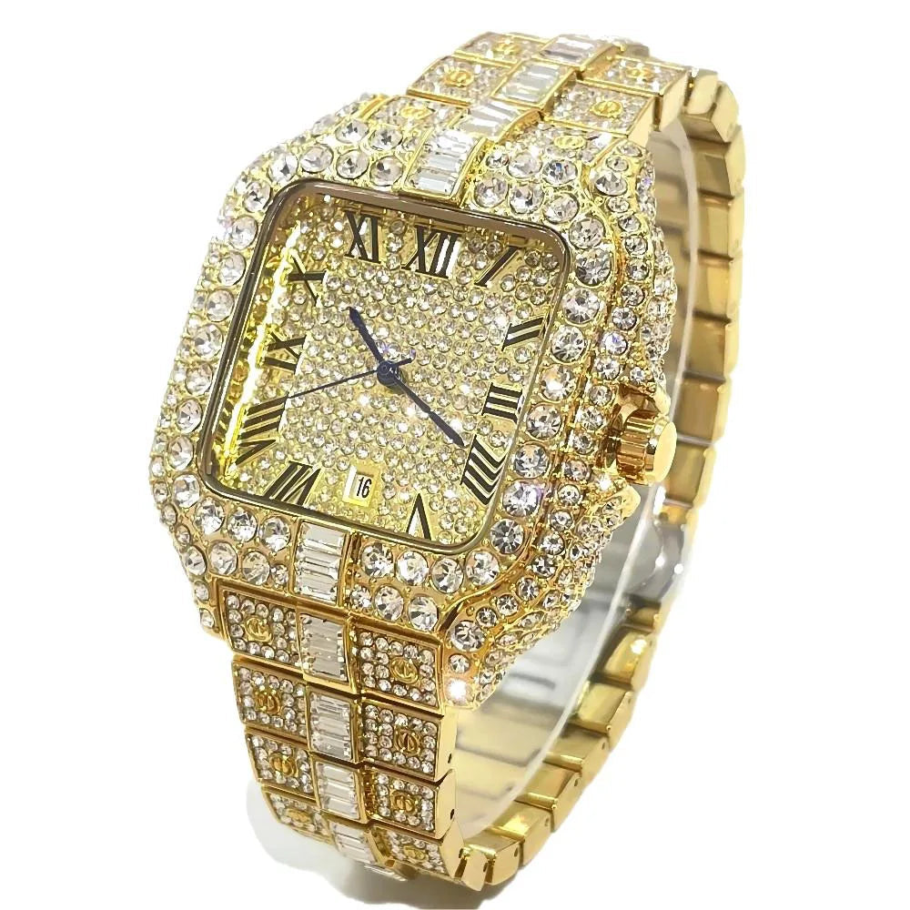 UNIGUET Diamond Watch for Men Luxury Square Quartz Clocks