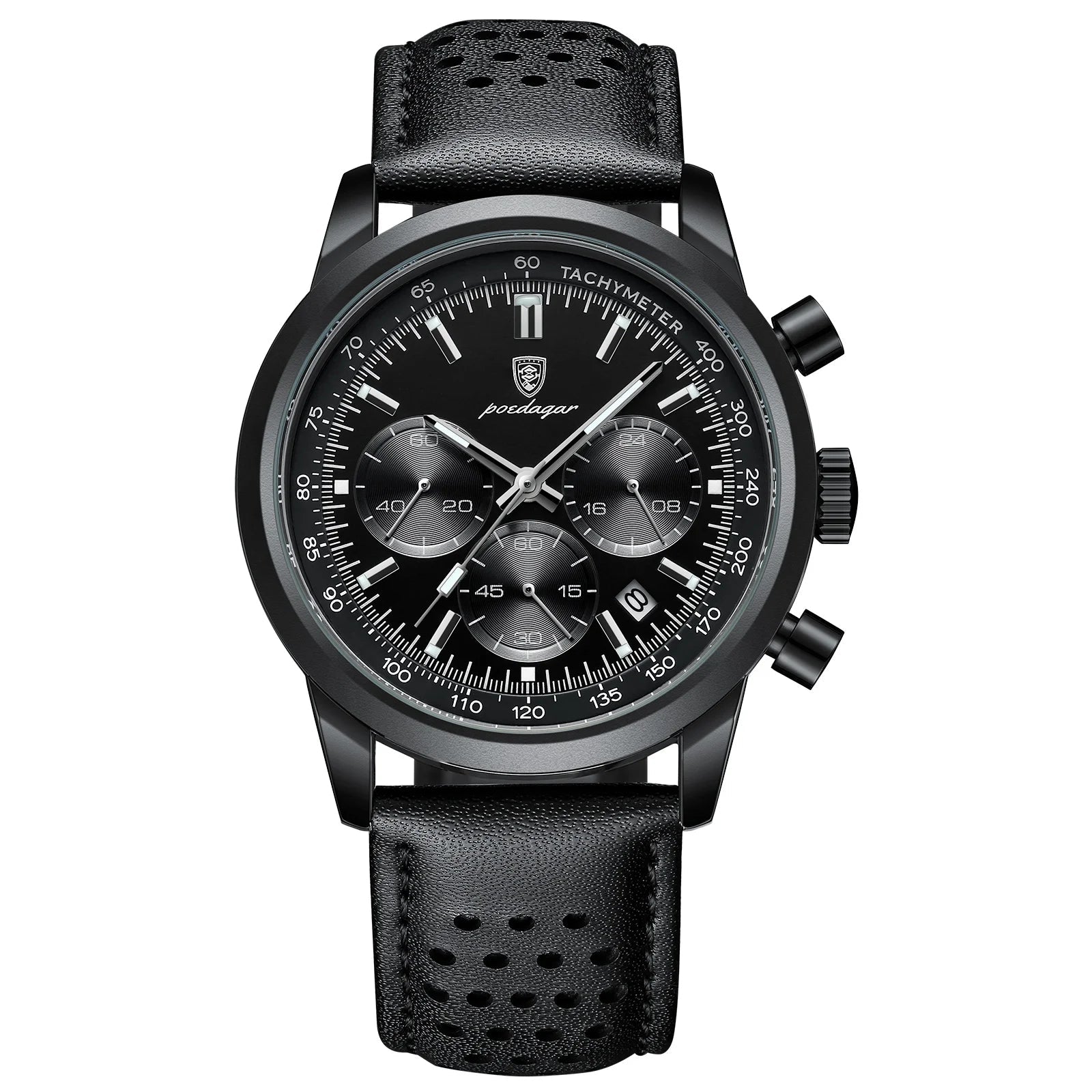 POEDAGAR Men's Watch Waterproof Leather Chronograph Quartz