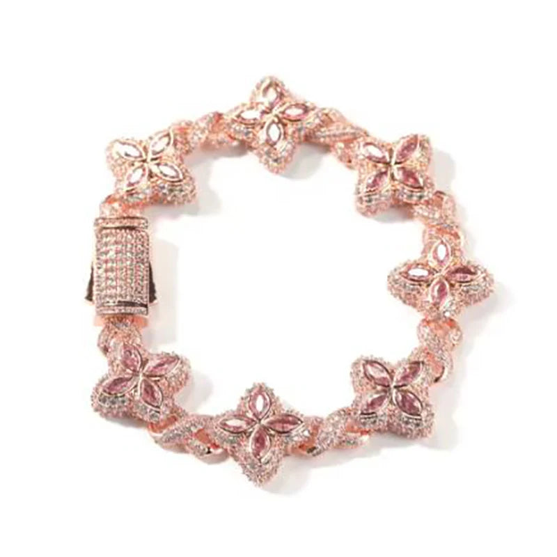 UWIN Iced Blue Baguettecz Floral Infinity Bracelets