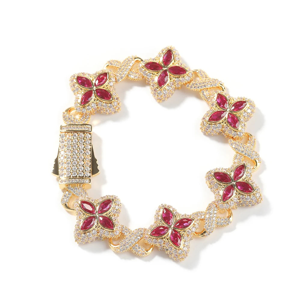 UWIN Iced Blue Baguettecz Floral Infinity Bracelets
