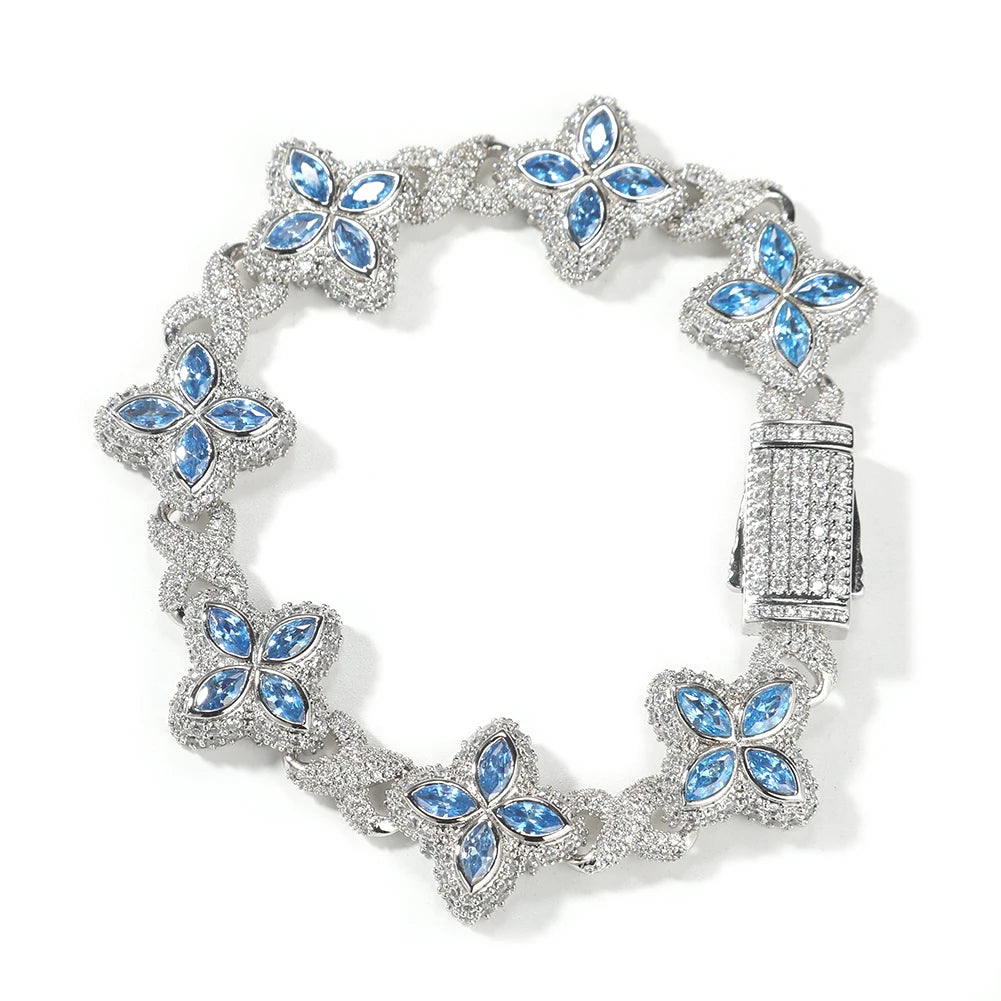 UWIN Iced Blue Baguettecz Floral Infinity Bracelets
