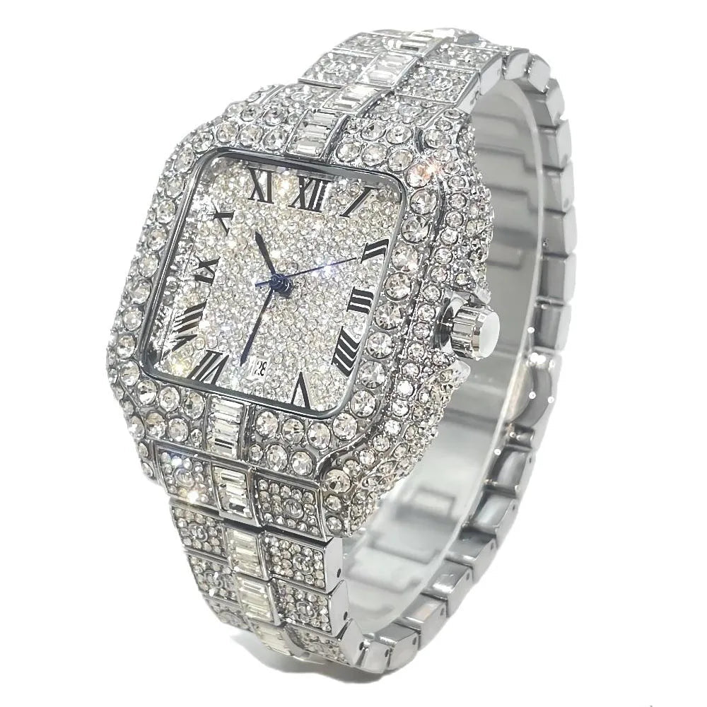 UNIGUET Diamond Watch for Men Luxury Square Quartz Clocks