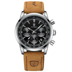 POEDAGAR Men's Watch Waterproof Leather Chronograph Quartz