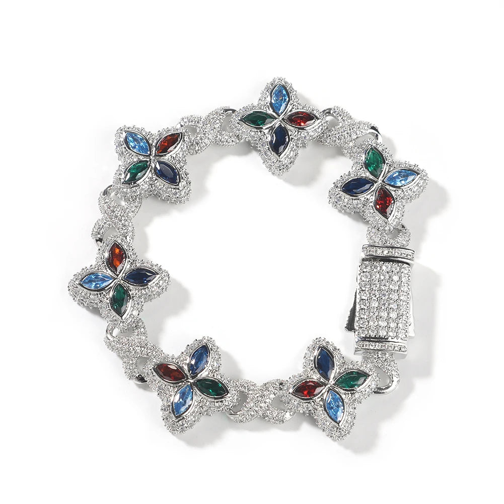 UWIN Iced Blue Baguettecz Floral Infinity Bracelets