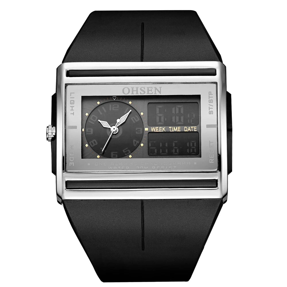 Men Digital Sport Watches Dual Time Black Military Quartz Wristwatch