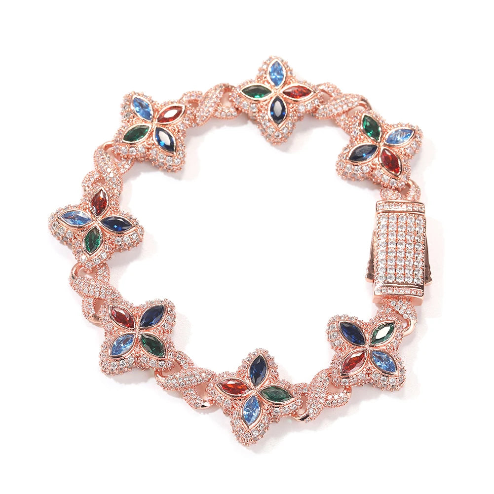 UWIN Iced Blue Baguettecz Floral Infinity Bracelets