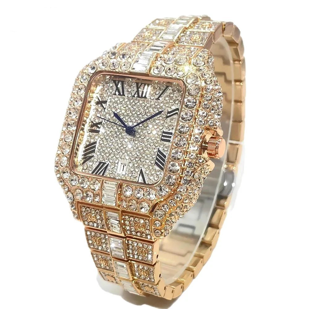 UNIGUET Diamond Watch for Men Luxury Square Quartz Clocks