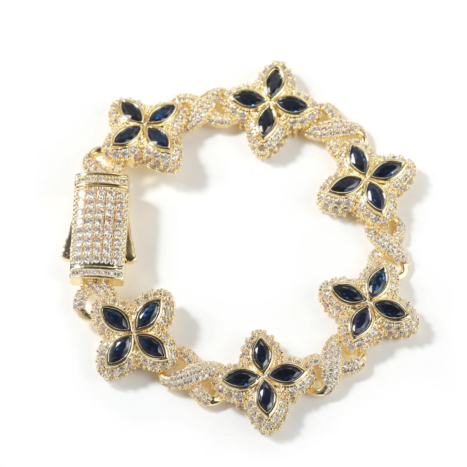 UWIN Iced Blue Baguettecz Floral Infinity Bracelets