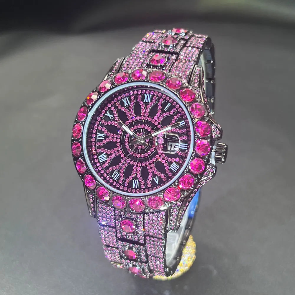 Hot Sell Rose Ice Watch For Men Brand MISSFOX Hip Hop Full Diamond